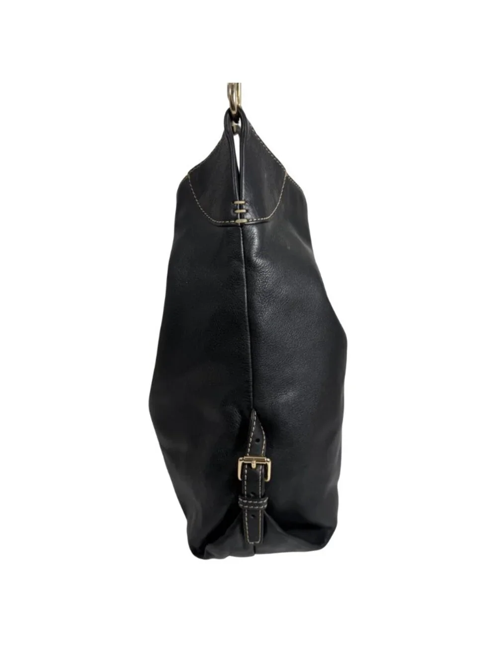Dooney Bourke Black Leather Large Slouchy Hobo Shoulder Bag Toggle Clasp Strap